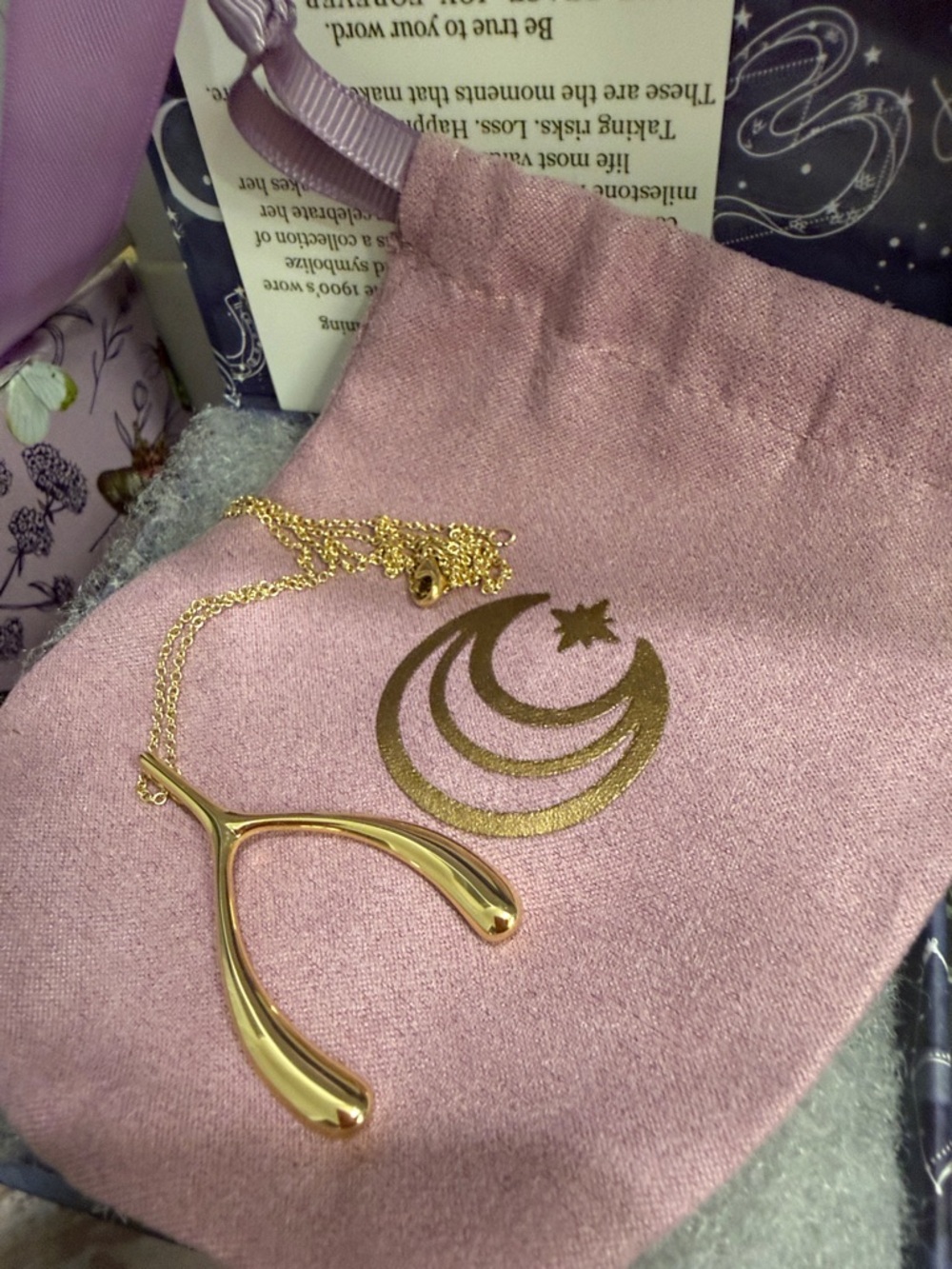Jane Win Gold Wishbone Pendant Necklace - with Necklace